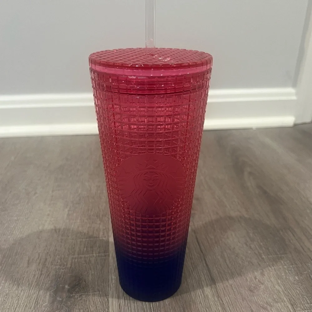 Starbucks Summer 2022 Watermelon Pink Blue Grid Tumbler Cold Cup 24oz Cup